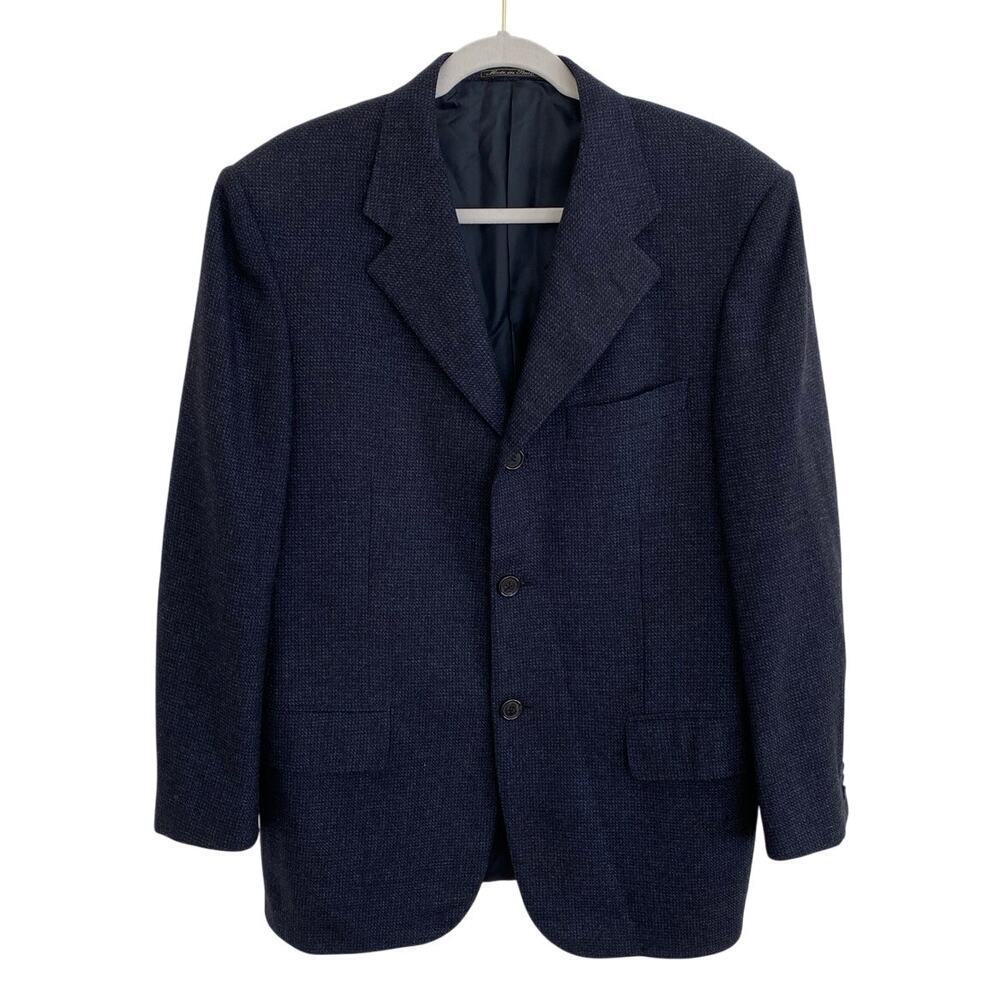 Corneliani Italy Navy Blue Houndstooth Wool Blazer Jacket Sports IT 48 US 38